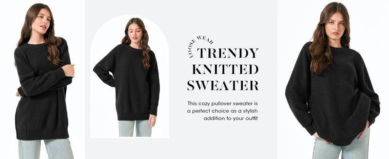 Saodimallsu Womens Oversized Sweater 2025 Fall Trendy Fuzzy Crew Neck Long Sleeve Casual Tunic Sweaters