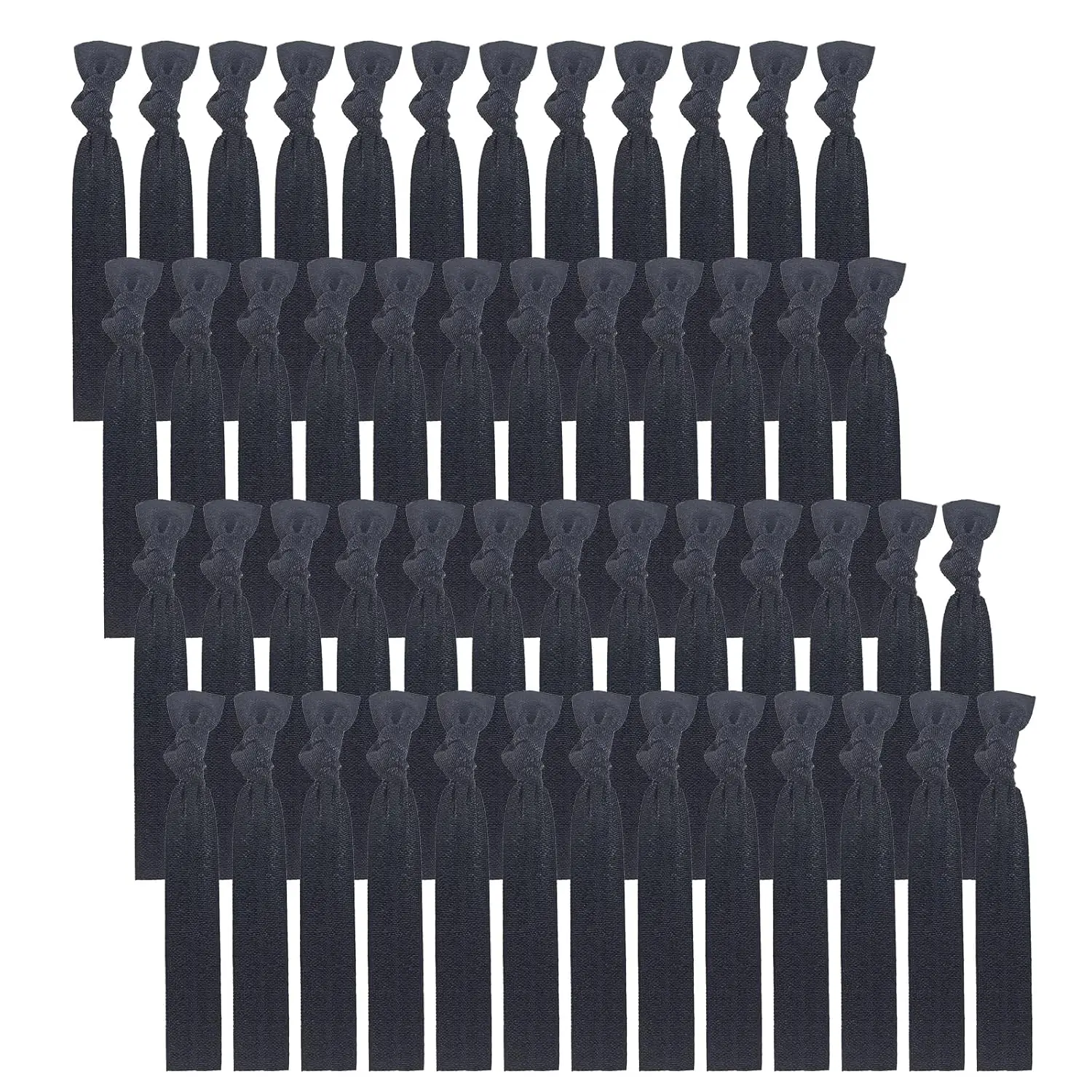 Female 50-Pack Plain Solid Color Knotted Hair Ties - No-Crease Ponytail Elastics for Women (Black)