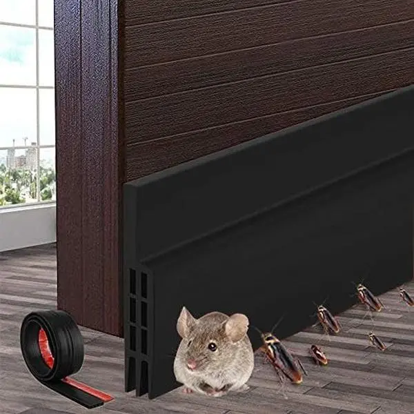 Door Draft Stopper Under Door Draft Blocker Insulator Door Sweep Weather Stripping Noise Stopper  Adhesive 2" Width x 39" Length (Black)