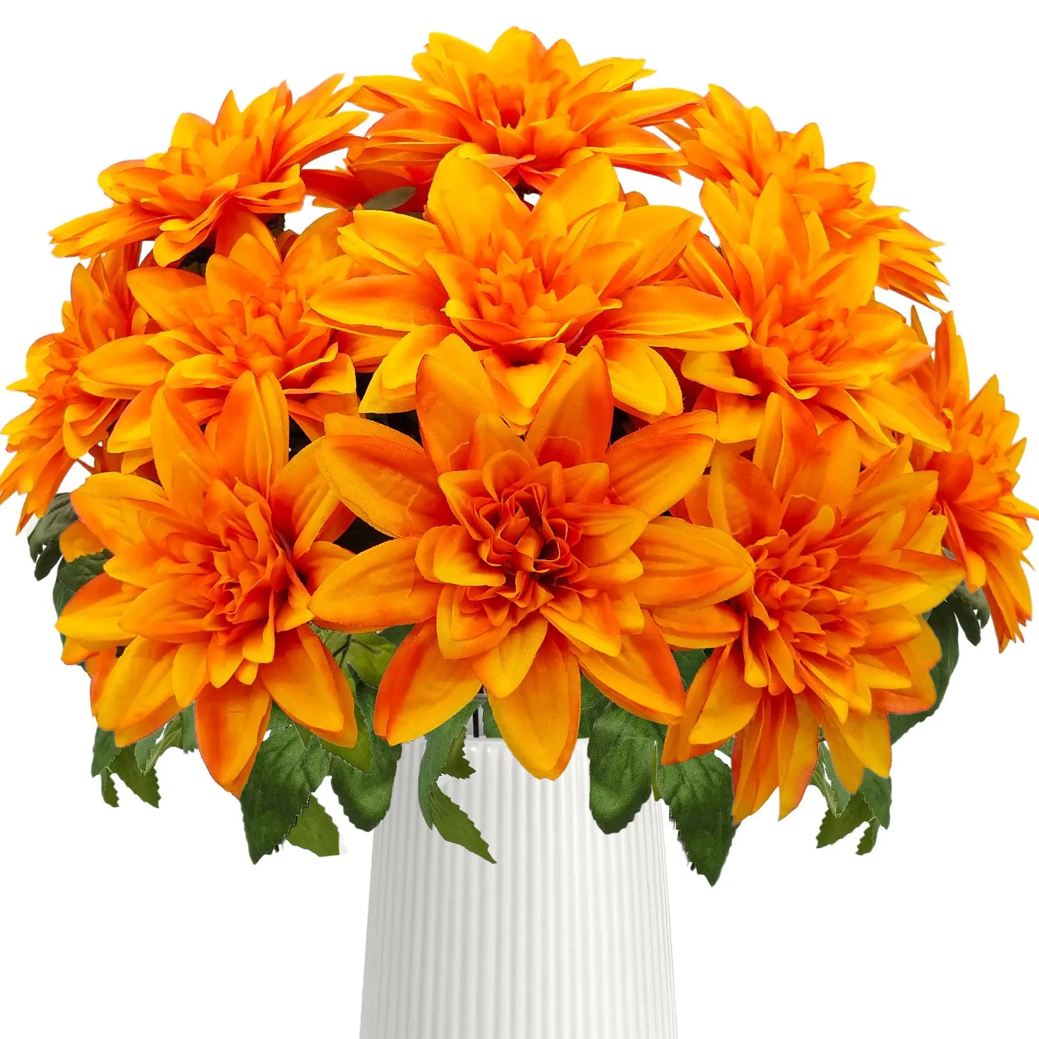 2 Pc 6 Heads Vibrant Fall Artificial Orange Dahlia Flowers, Realistic Silk Faux Fake Floral Bouquet, Home Table Decorative Centerpieces for Indoor Outdoor Hotel Office Garden, Harvest Festival Halloween Thanksgiving Valentine's Day Decorations