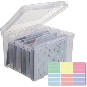 Greeting Card Storage & Organizer Box with 6 Removable Dividers for Holiday Birthday Get Well Cards Photos Crafts Scrapbooking Clear