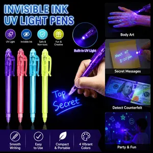 Glowing Invisible Ink Pen Set, Fluorescent Markers for Secret Learning Magic Pens, Kids Party Favors Creative Gifts, Multi-Color Options, 3-Pack