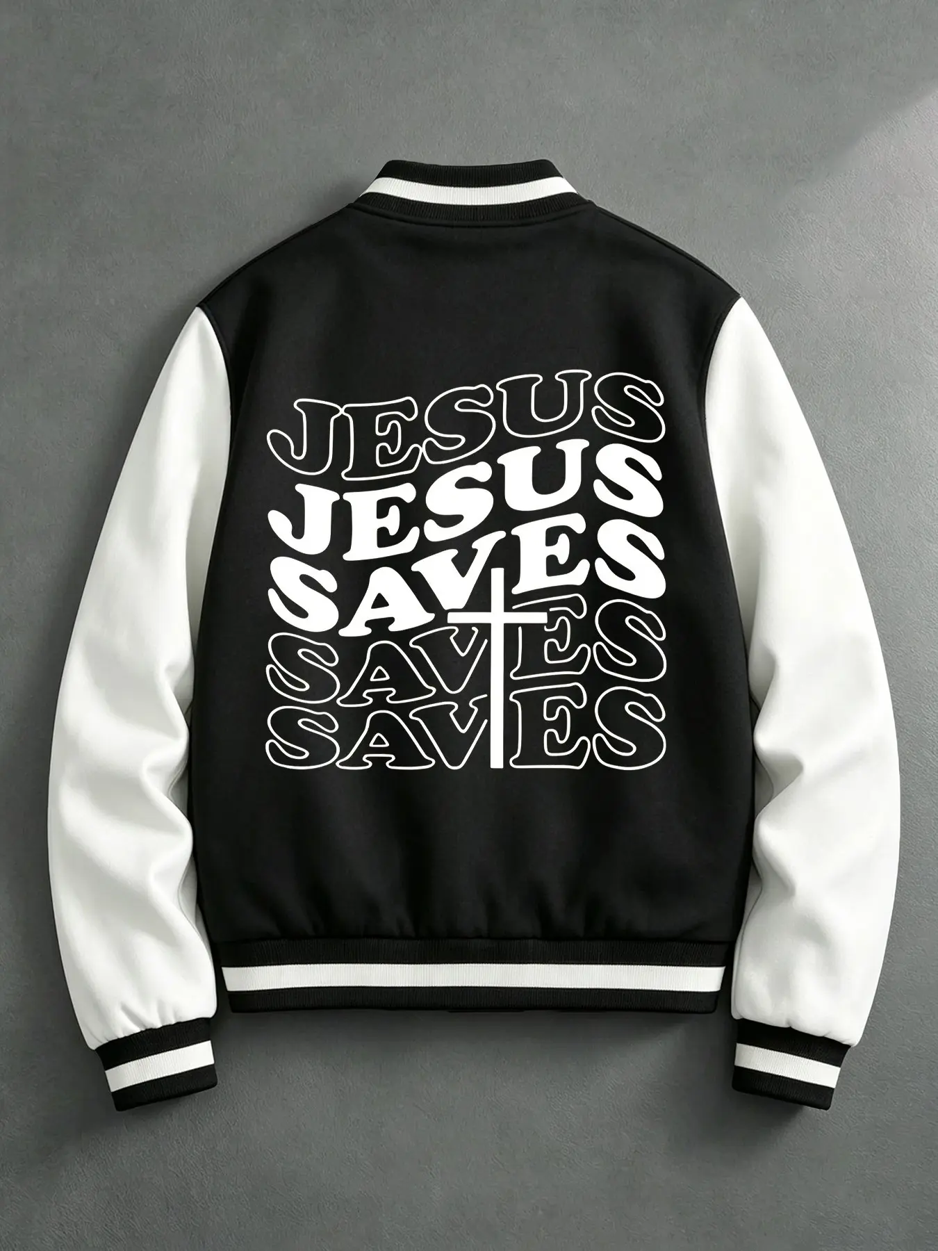 Men's Fashion Casual Jacket, Jesus Christ Cross Letter Print, Christian Faith Baseball Coat, Versatile Streetwear for Fall