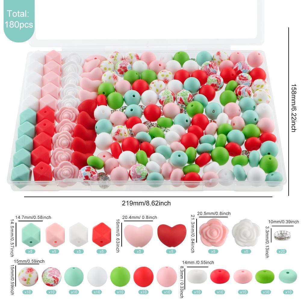 Silicone Beads Kit, 180pcs/box Colorful Beads, Diy Jewelry Making Supplies for Necklace, Bracelet, Keychain and Handmade Pen,  Beads