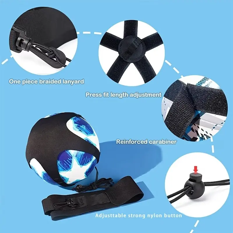 The ultimate solo training tool! An elastic soccer ball juggling belt to improve ball control anytime, anywhere. The adjustable elasticity makes training more efficient.