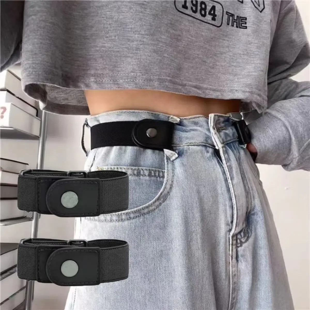 2pcs/set No Buckle Elastic Belt For Women Men Unisex Stretch Belt For Pants Jeans Casual Buckle Free Adjustable Invisible Belt