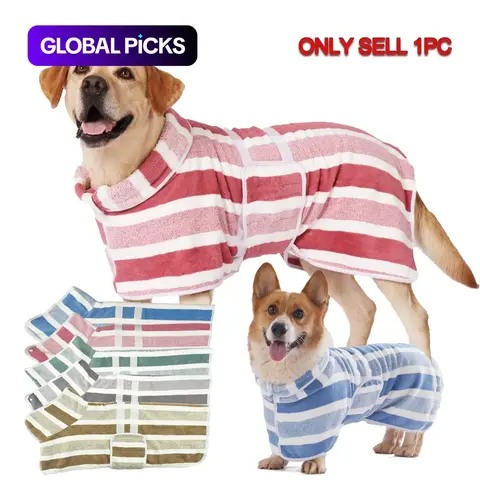 Quick-Dry Clean Dog Bathrobe, Striped Pet Robe with Adjustable Waistband, Super Absorbent Fabric, Ultra-Soft Material, Ideal for Dogs #GLOBAL PICKS