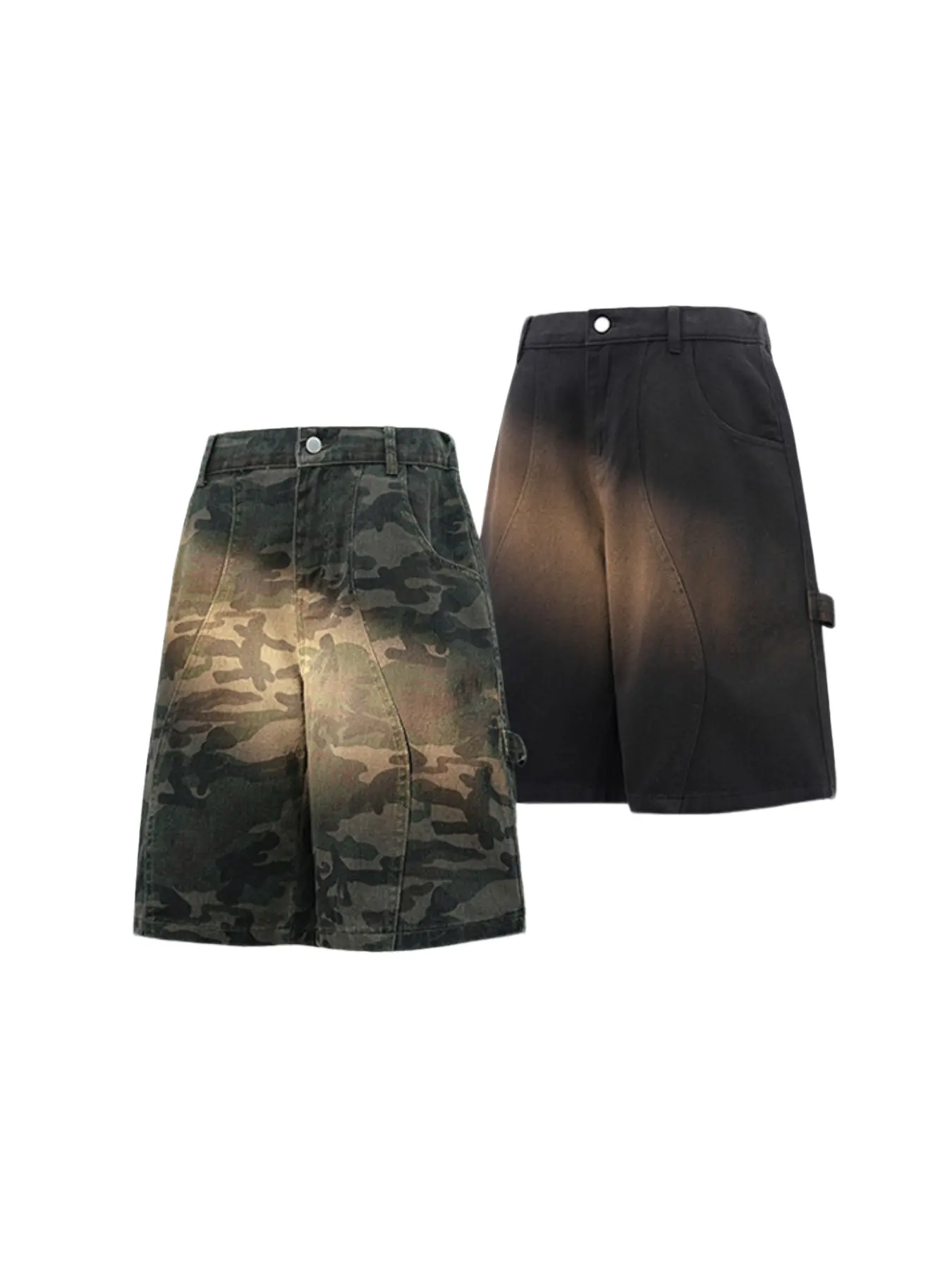 Men's Washed Denim Cargo Shorts, American High Street Deconstruction Style, Side Pocket, Loose Fit, Summer Streetwear, No Belt Included