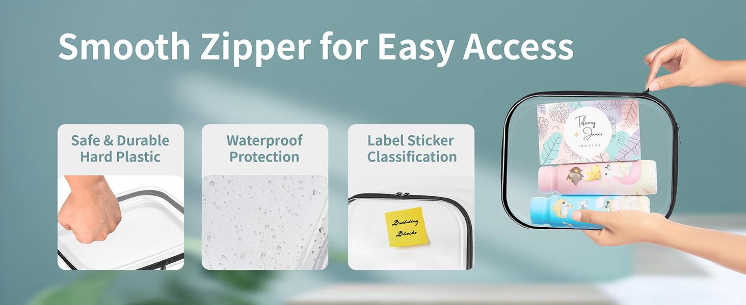 Clear Hard Shell Zipper Case 3 Pack, Hard Plastic Bag, Clear Travel Toiletry Pouch,Portable Cosmetic Bag with Zipper,Toy Storage Bins, Pencil Storage Organizer, Office Supplies Storage Case