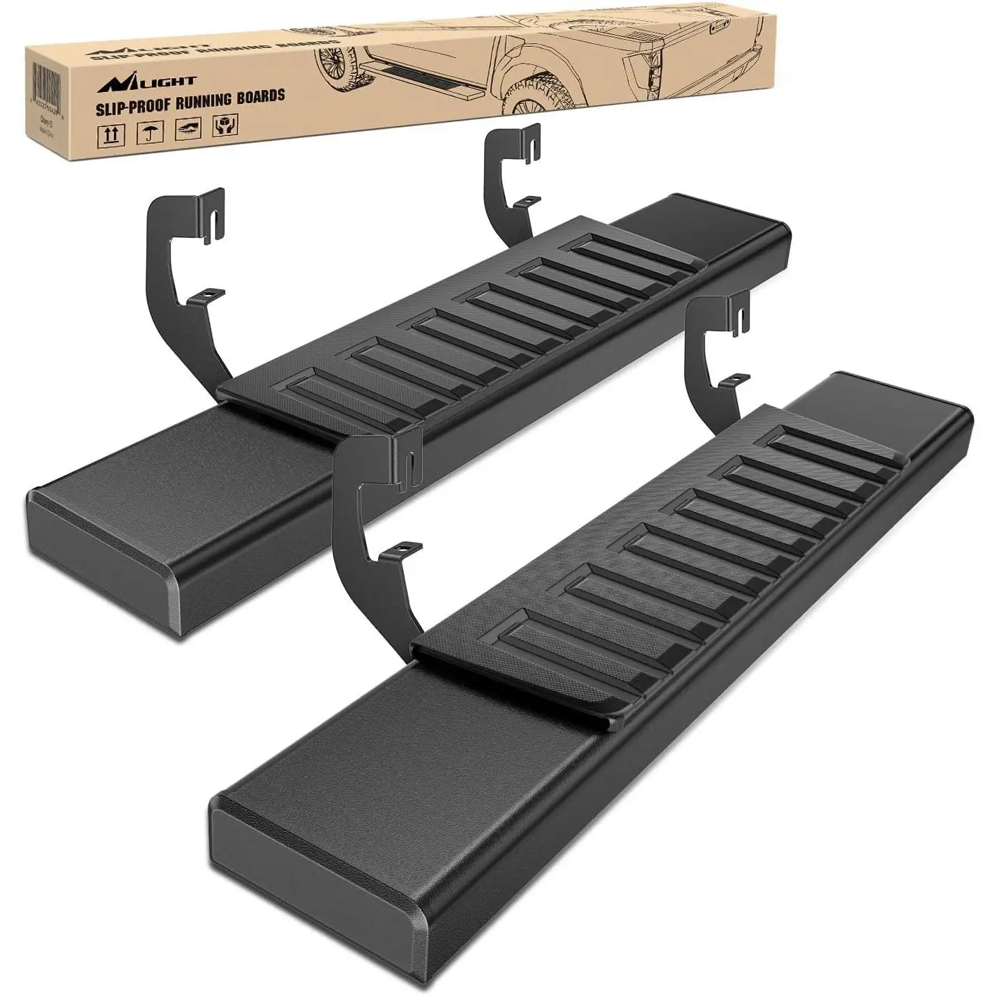 Nilight 2 x 6-in Stainless Steel Bolt-On Rust Guard Running Boards - ABS, No Drilling Required, Car Side Protectors, Side Steps for 2007-2018 Chevy Silverado/GMC Sierra 1500HD & 2007-2019 2500HD/3500HD Regular Single Cab, 1 x Instruction Manual, 6 Inch, 2