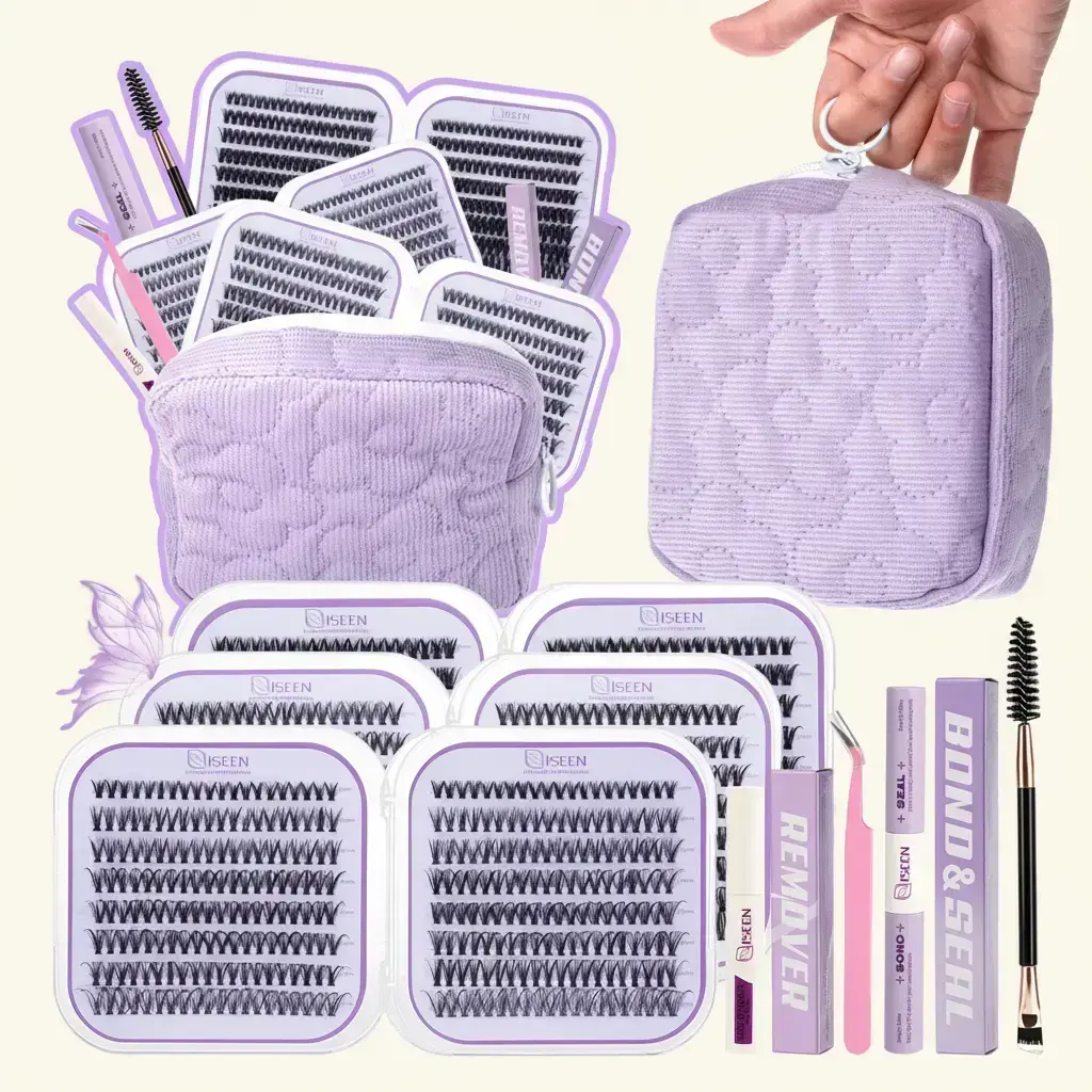 False Eyelashes Kit, High Quality Eyelashes, DIY Eyelash Extensions Set, Eyelash Extension Supplies with 8-18 mm Mixed-Length Lash Clusters, Bond and Seal, Brush, Tweezers and Makeup Bag, Eye Makeup Accessories, Cosmetic #GLOBAL PICKS