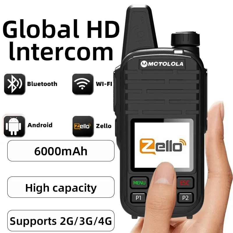 The new Android Zello walkie talkie supports 2G4G, Bluetooth WiFi, and is a handheld portable walkie talkie with a large 6000mAh battery. It has a long battery life and is an essential device for fleet travel and hotel services