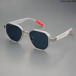 XUH Unisex Clear Frame Geometric Polygon Sunglasses with Metal Trim, UV400 Anti-Glare Dark Lens TR90 Lightweight Eyewear with Non-Slip Temple Tips, Retro Sport Shades for Driving, Fishing, Travel & Daily Casual Wear