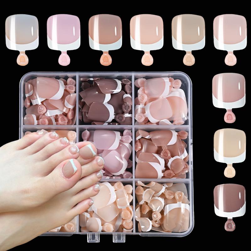 216/120Pcs Press on Toenails 9Colors Short Square False Nail Tips Glossy Nude/Pink/Brown Fake Toenail for Summer DIY Foot