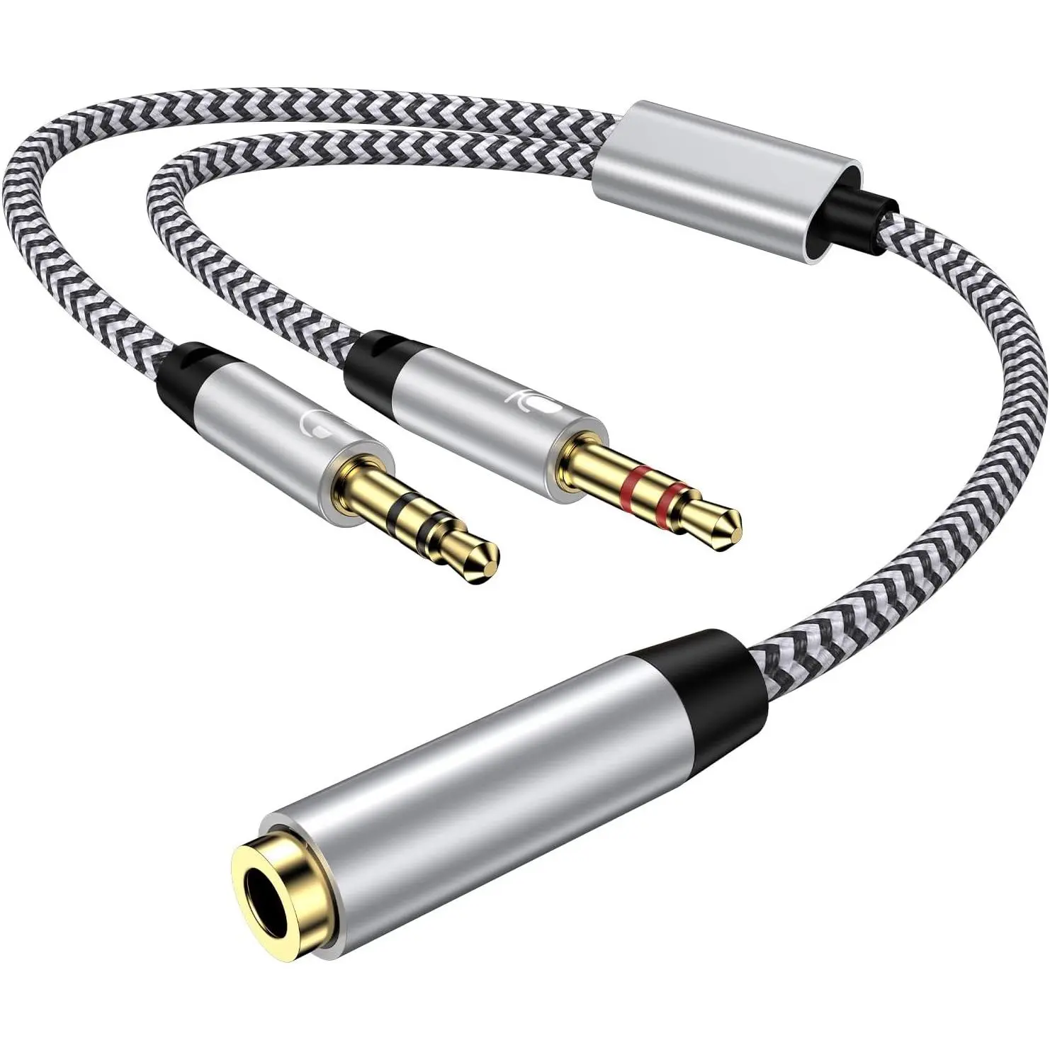 Headphone Splitter for PC, 3.5mm Female to 2  Male 3.5mm Audio Splitter,1 in 2 Aux Microphone Mic Splittor,Headset Jack Adapter  Dongle Cord to PC Gaming Speaker Headphones Laptop