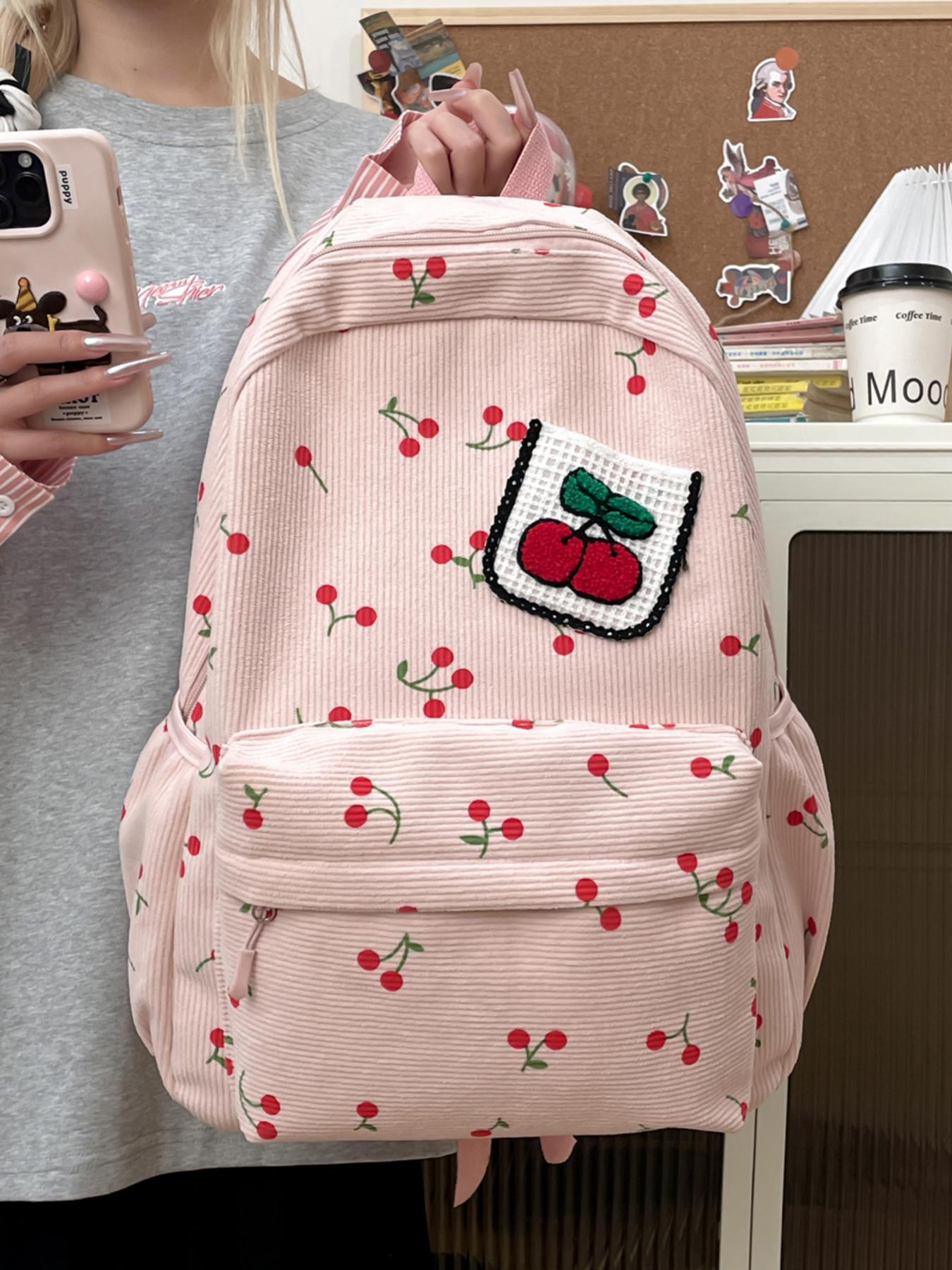 Women's backpack solid color backpack zipper closure cherry Cute Versatile Backpack versatile fashion casual trend suitable for students to go to school, campus, commuting, shopping women's backpack