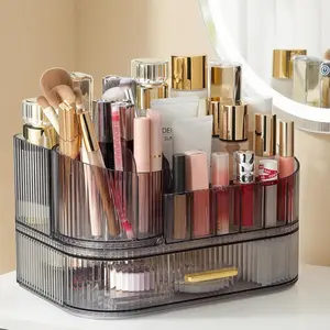 Makeup Organizer for  with Stackable Drawers, 360 Rotating Makeup Brush Holder Large  Display Case, Bathroom Skincare Storage,  Black, Ideal Gifts for Women