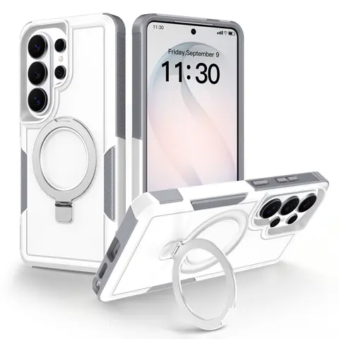 USUBIR Magnetic 3-in-1 TPU Cellphone Case for Samsung S26/S25/S24 Ultra, Durable Protective Casing with Built-in Kickstand & Ring, Lightweight Shockproof Cover, Card-Holding Hands-Free Accessory, Ideal Adult Gift, Screen Protector-Compatible