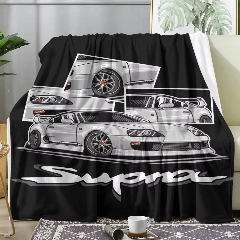 Japanese Supra Sports Car Flannel Blanket, Soft Cozy Lightweight Throw for Adult Blanket Kids Blanket, JDM Racing Car Design Summer Cooling Air Conditioner Blanket for Sofa Bed Bedroom Travel Gift