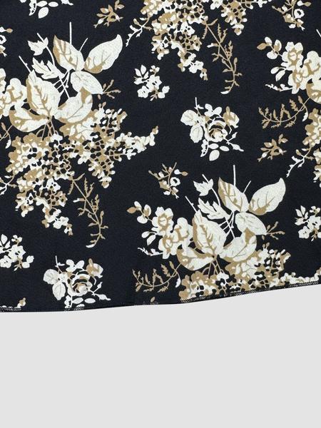 Elegant Deep V Neck Floral Print Ruched Waist Long Sleeve Dress, Bohemian Flowy Ruffled Hem for Stylish Occasions, Women's Fashion Dress for Parties