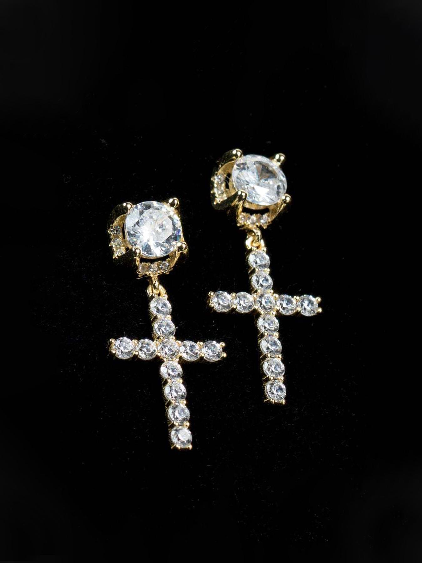 Hip Hop Cross Design Dangle Earrings, Studded Cross Earrings, Cubic Zirconia Decorated Earrings for Men & Women, Fashionable Jewelry for Party, Daily Decor, Trendy All-match & Exquisite Jewelry for Birthday Gift