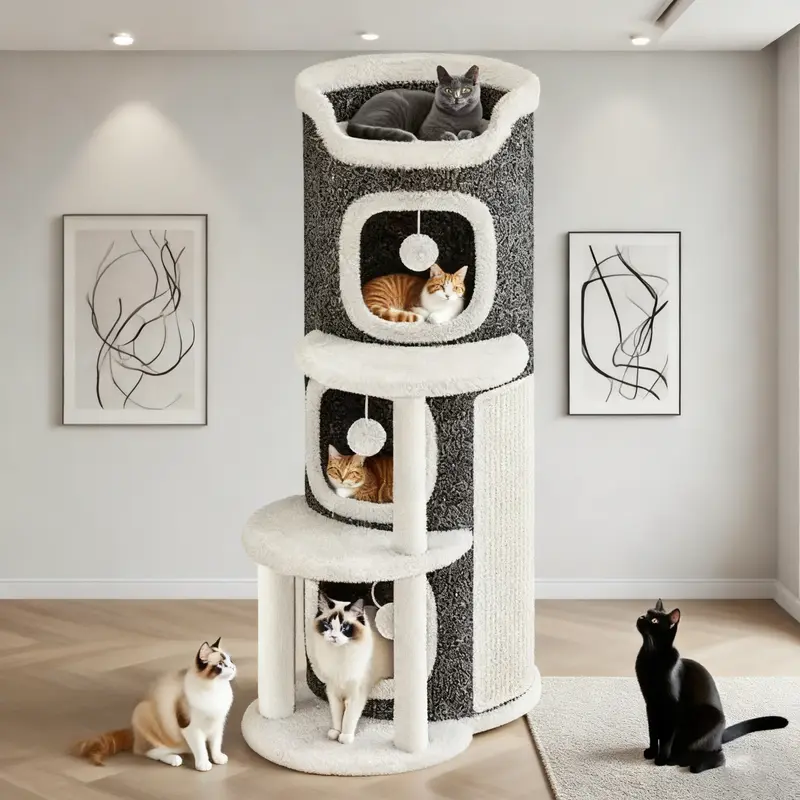 Large Multi-Layer Cat Tree Apartment Villawith Artificial Leaves,Anti-Caress Design,Durable Base, Suitable for Indoor Cats