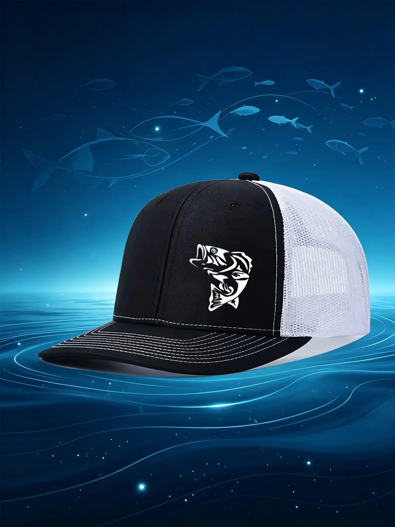 2pcs/1pc Unisex Baseball Cap Fishing Printing Hat Mesh Hats for Mens Women Richardson Slightly Curved Brim Baseball Cap Adjustable Trucker Hats Dad Hats Outdoor Mesh Breathable Sun Hat