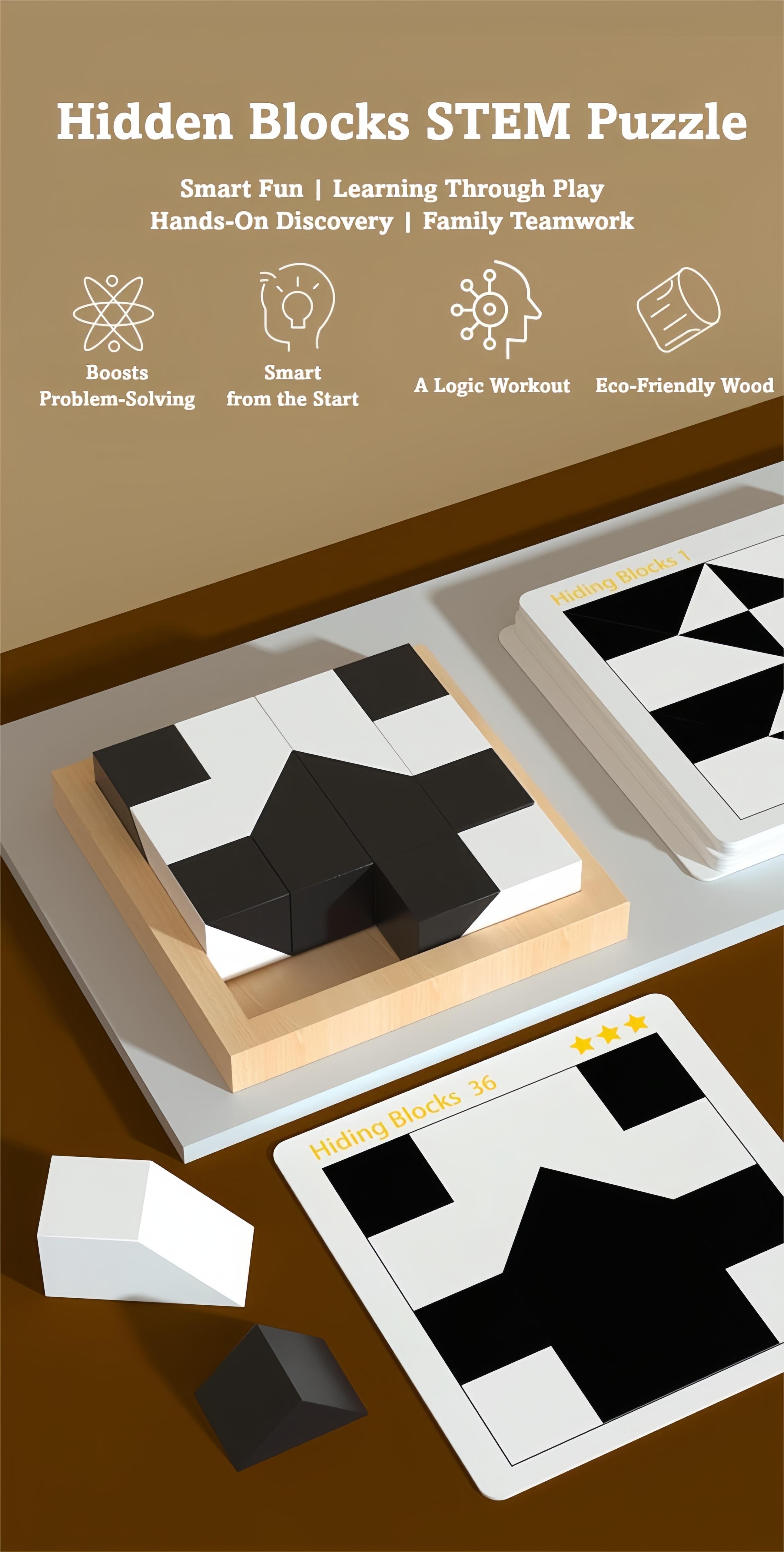 Hidden Blocks Brain Builder - The STEM Puzzle Gift That Builds 3D Thinking Logic & Problem Solving |   Made with Safe Water Based Beech Wood |   Endless Creative Play for All Ages as the Perfect Educational Gift