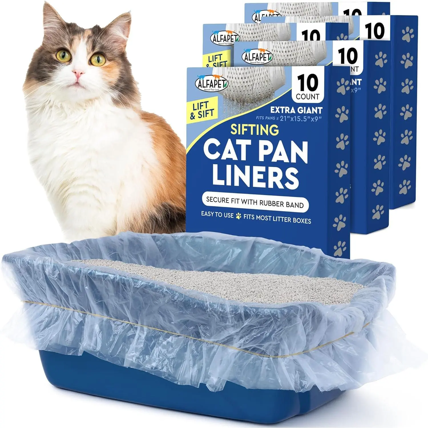 Cat Litter Box Sifting Liners Alfapet - Extra Giant 50 Count - Tear-Resistant Cat Litter Bags - Waterproof Kitty Litter Liners - Fits Almost All Litterbox Pan Sizes, 40" x 38", 30 lb Capacity