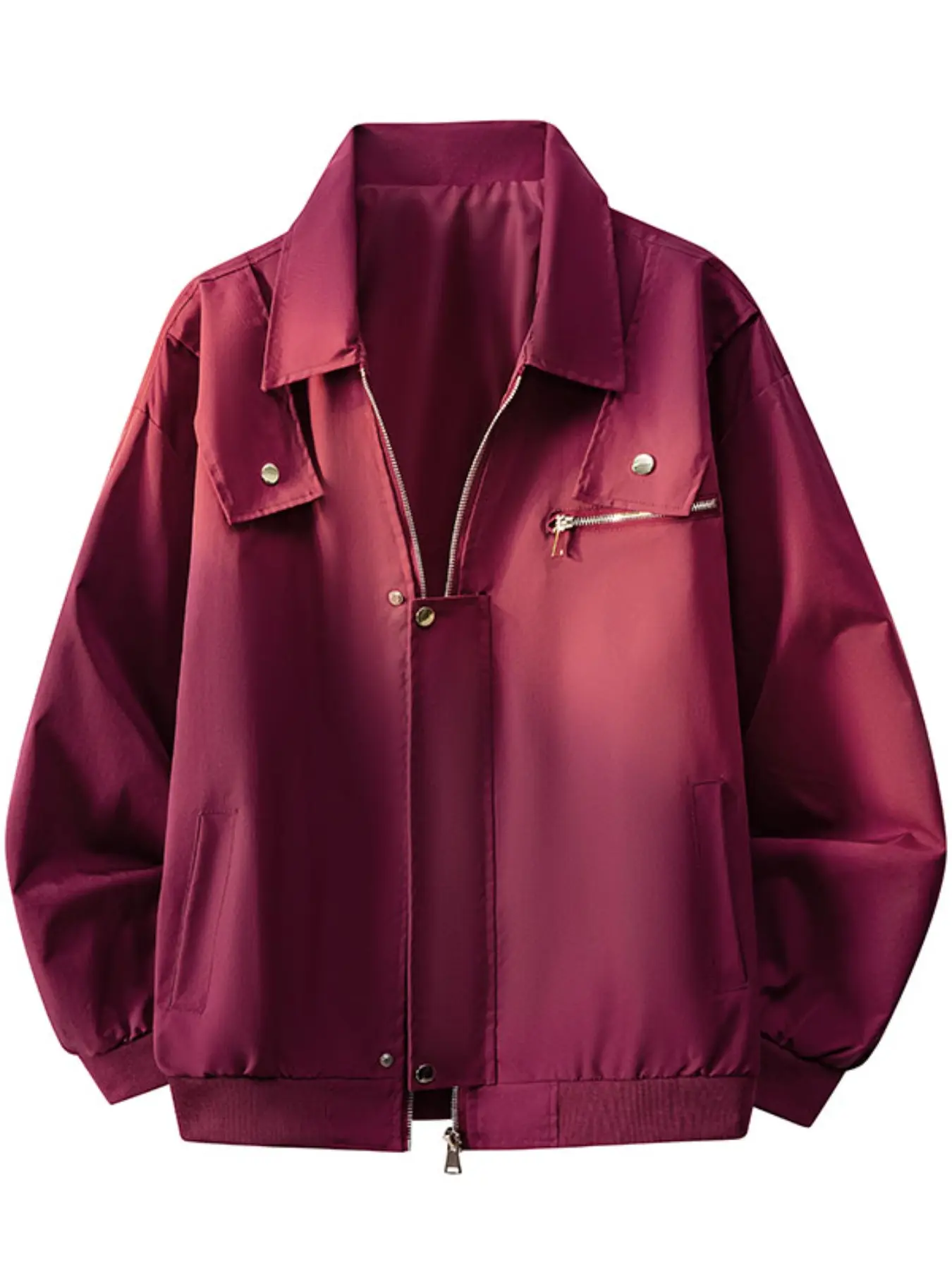 Men's Functional Work Jacket, Multi-Metal Zip Pockets, Loose Fit, Double-Layer Front, Thin Windproof Coat, Streetwear Trendy Outerwear