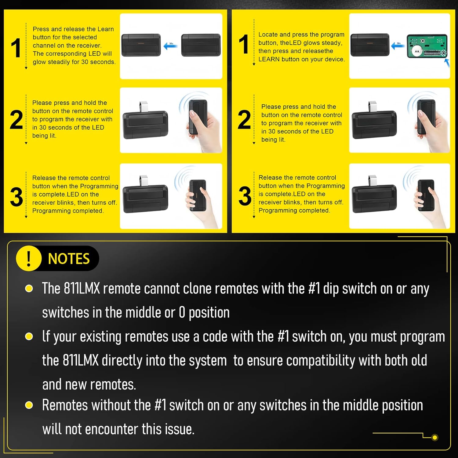 811LMX Gate Remote for liftmaster, 12-Code  Replaces 811LM, 811LMX Gate Opener Remote Compatible with 850LM/ 860LM Receivers, Using + 2.0 Technology, 390 MHz and 315 MHz, 2pack