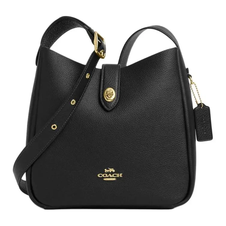 COACH Hadley 25 Crossbody Bag for Women – Pebbled Leather with Metal Logo, Medium Size, Black