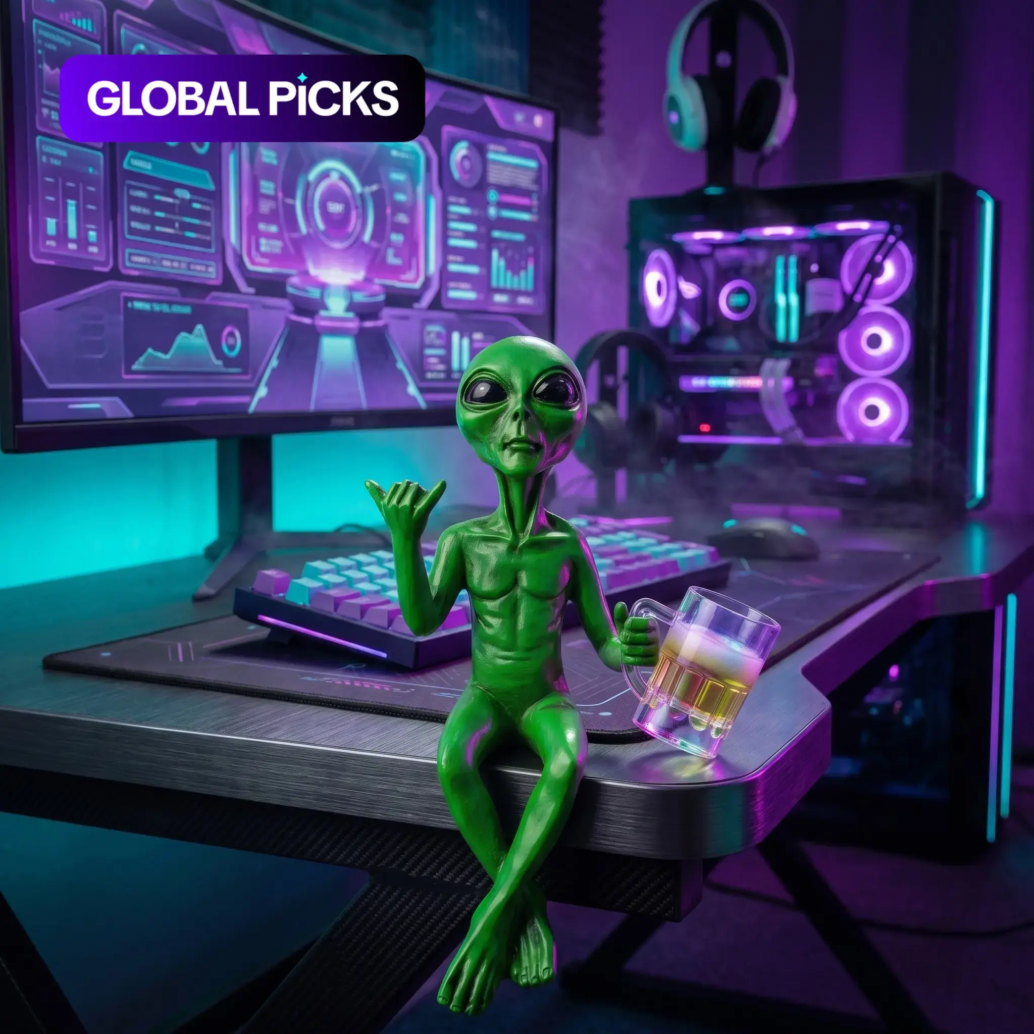 Alien Design Beer/Wine Drinking Statue, Resin Figure, 1 Box Fun Humorous Outer Space Decor, Alien Figurine Ornaments with Mug, Gift for Sci‑Fi Fans #GLOBAL PICKS