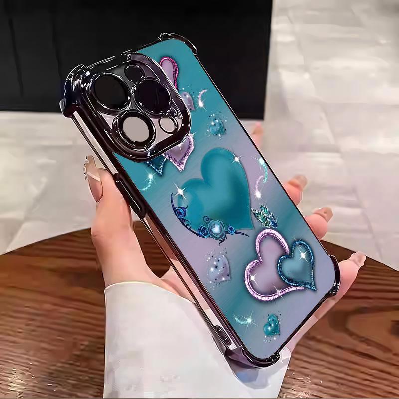 Heart Pattern Phone Case, Anti-drop Cellphone Protective Case, Total Protective Shockproof Mobile Phone Cover for iPhone 11 12 13 14 15 16 17 Pro Max/Pro/Plus/Air, Phone Decoration # IPAX1.
