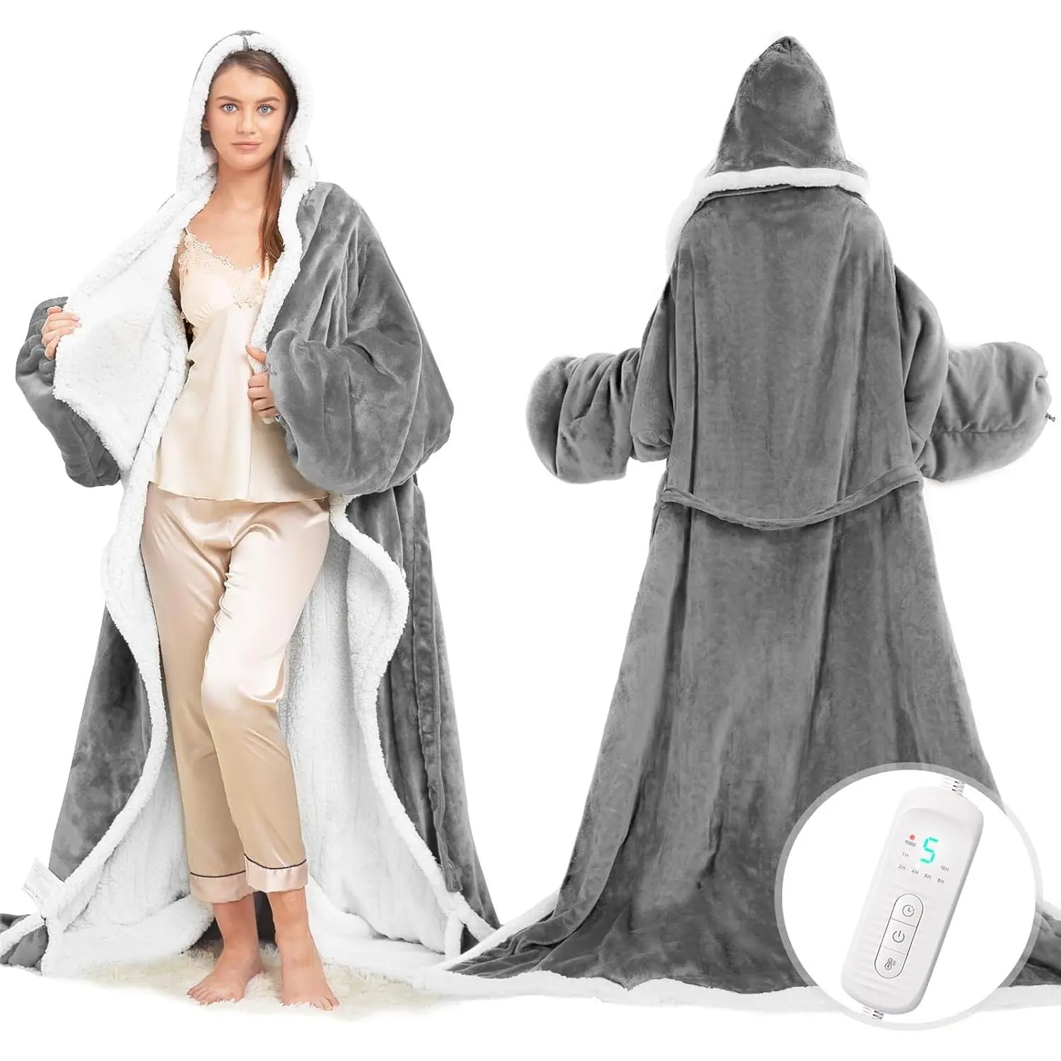 Wearable Heated Blanket with Foot Pocket, Electric Wearable Throw Blanket with Sleeves, , Portable Heated Blanket with 8 Heat Settings, 1-10 Hours Auto Shut-off,  for Family, , 50*70"