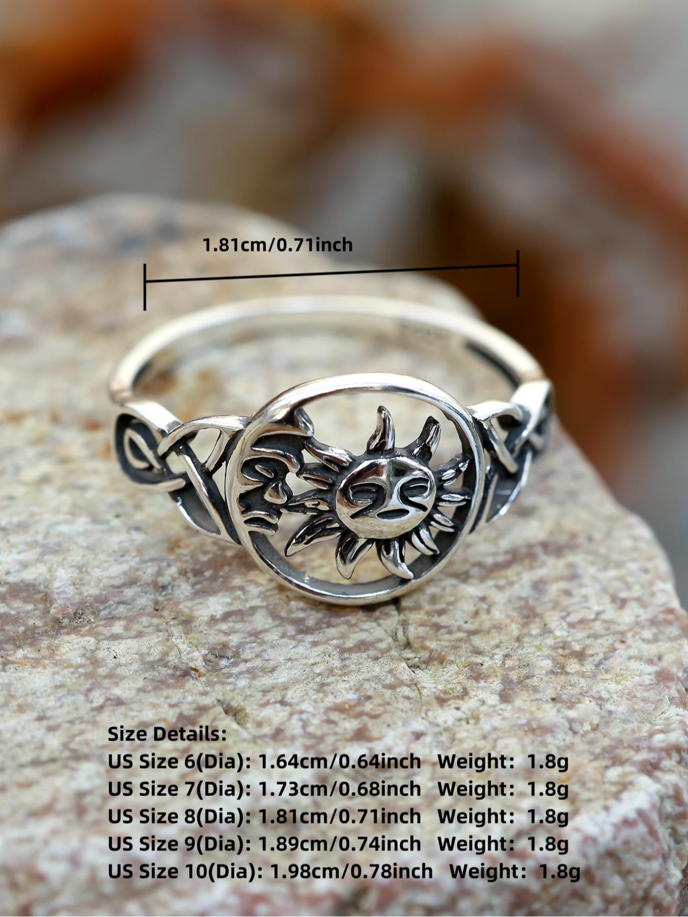 925 Sterling Silver Vintage Hollow Out Sun & Moon Design Cuff Ring, Statement Ring, Fashion Jewelry Accessories for Men & Women, Trendy All-match & Exquisite Jewelry for Birthday Gift