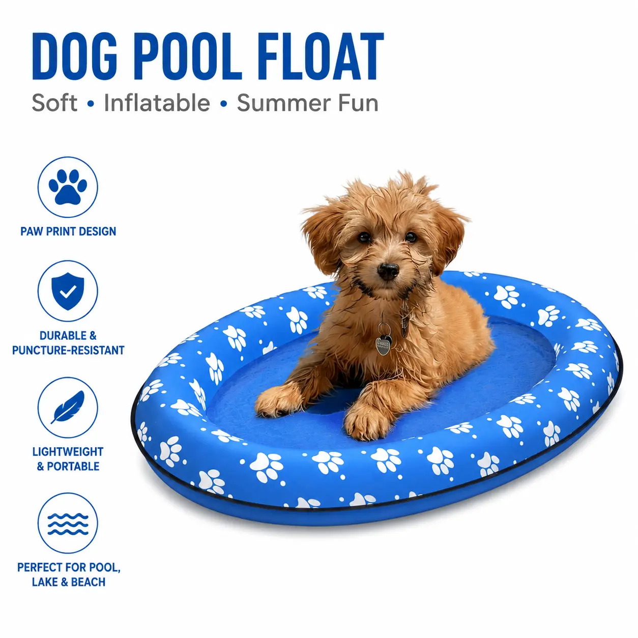 Soft Inflatable Dog Pool Float Raft, Cute Paw Print Dog Swimming Floatie, Summer Water Toy for Small Dogs Puppies, Pet Floating Bed for Pool Lake Beach