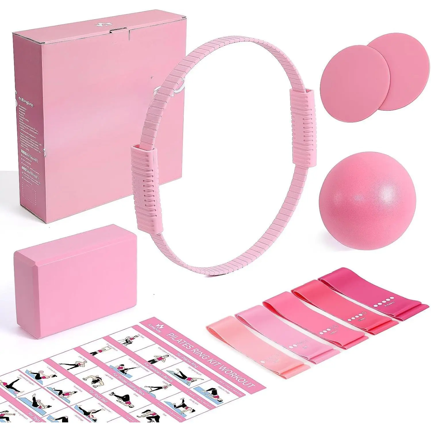 Pilates Kit for Women, 13.7in  Pilates Ring with 5 Resistance Bands, 1 Pilates Ball, 1 Pilates Block, 2 Core Sliders, Video Guide for Full   Workouts