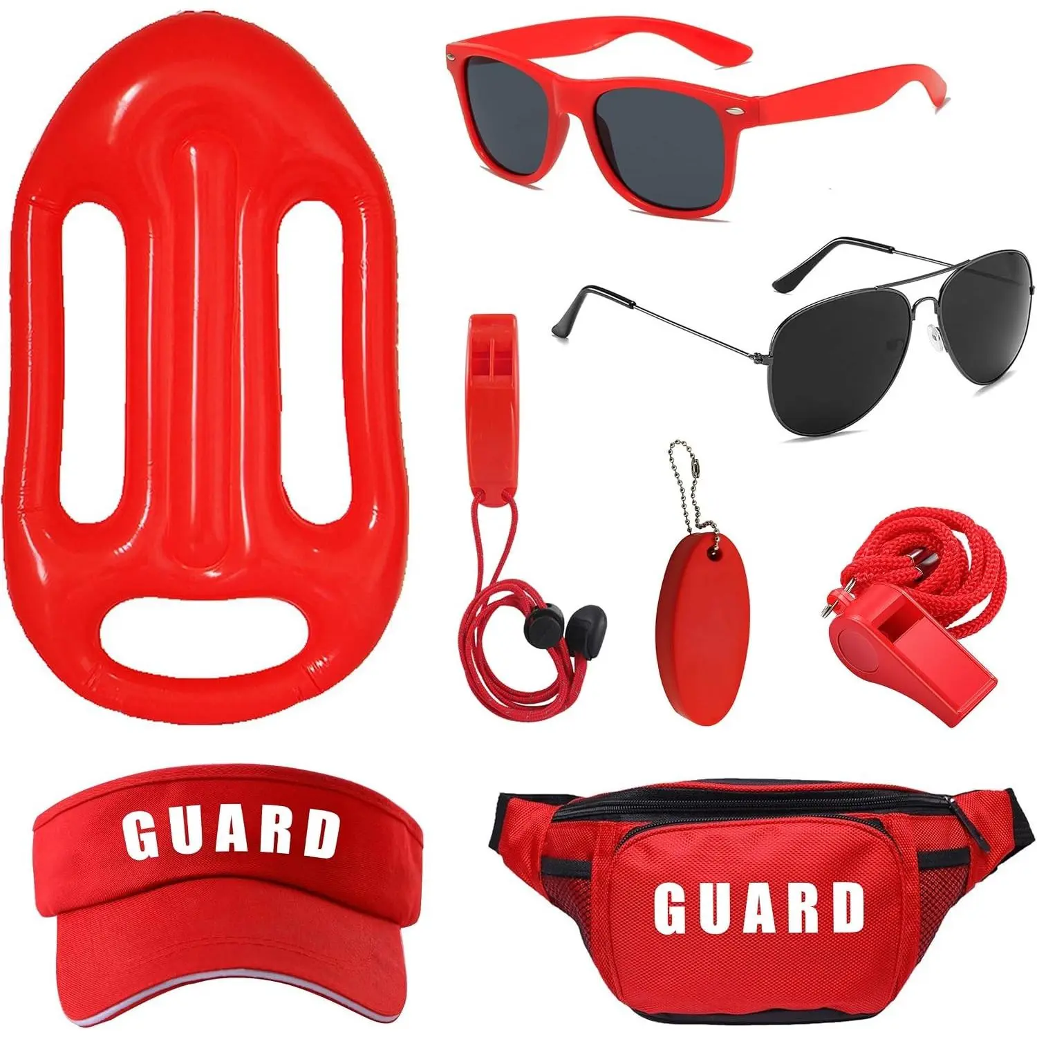 8Pcs Lifeguard Guard Costume Set with Fanny Pack and Whistle for Women Men Halloween Party Dress Up Accessories(Gift)