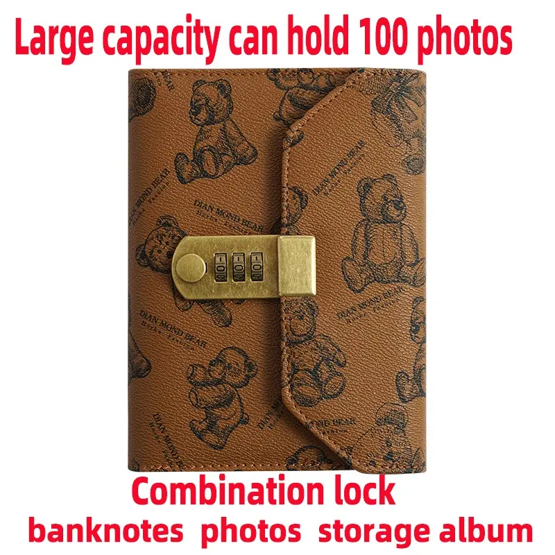 Bear Password Lock Coin Bank, Holds 100 Bills, Combination Lock, Anti-Theft Money Album, Paper Currency Collection Organizer
