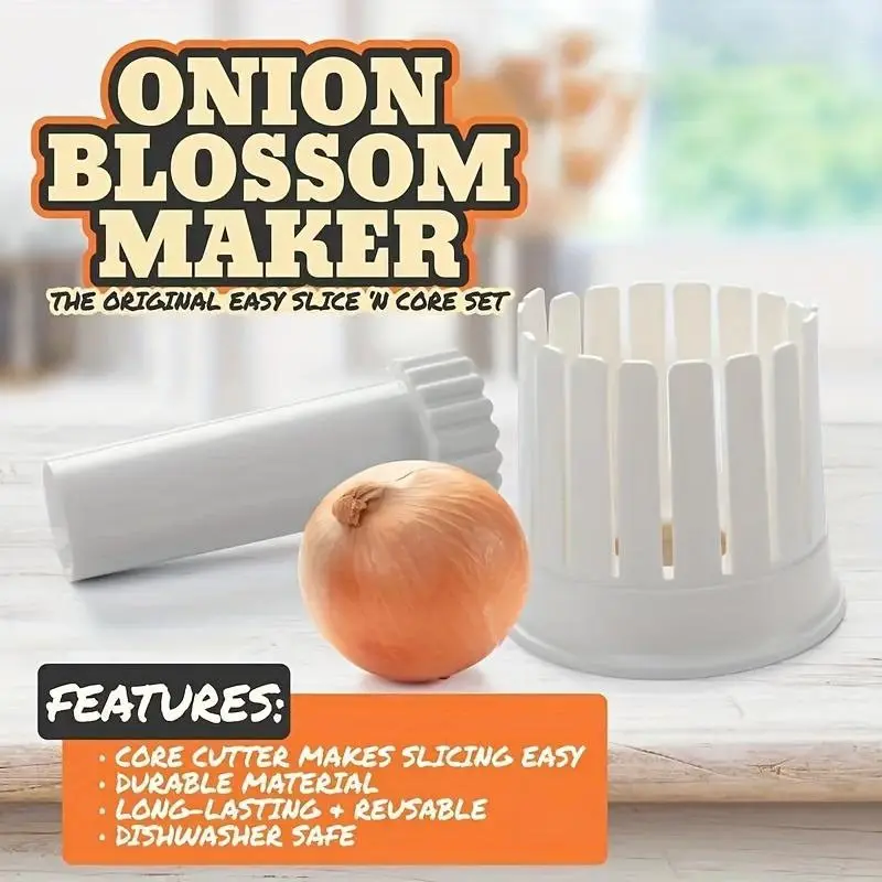 Onion Slicer and Flower Machine Set, Integrated Core Cutting Aid, Vegetable Cutter, Durable Reusable Kitchen Tool, No Blades Needed