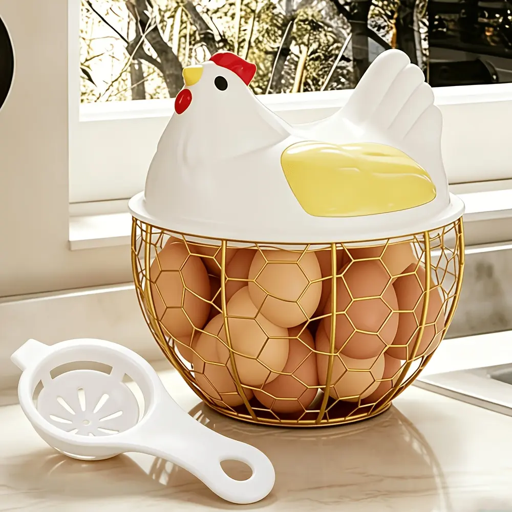 [PABHAN]2/4pcs Egg Distributor Storage Basket And Egg Yolk And Egg White Separator, Metal Wire Chicken-shaped Egg Basket, Decorative Egg Basket for Collecting Fresh Eggs On The Countertop, Creative Fruit And Vegetable Storage Basket