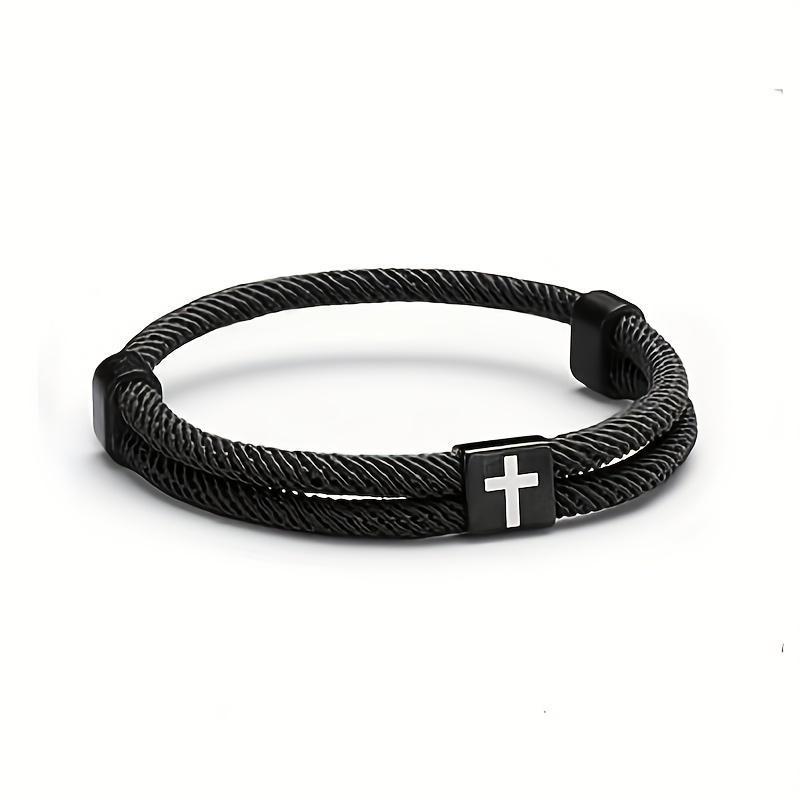 Adjustable Braided Cross-Knot Bracelet for Men Stylish Everyday Wear Ideal Birthday or Anniversary Gift for Boyfriend in White Gray Black & Accents