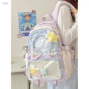 2026 New Korean Ins Style Backpack Bag for Girls - High Aesthetic Large Capacity Bag with Padded Straps, Solid Colors, Touchscreen Accessory Set for School Use (Elementary-Junior High Students)