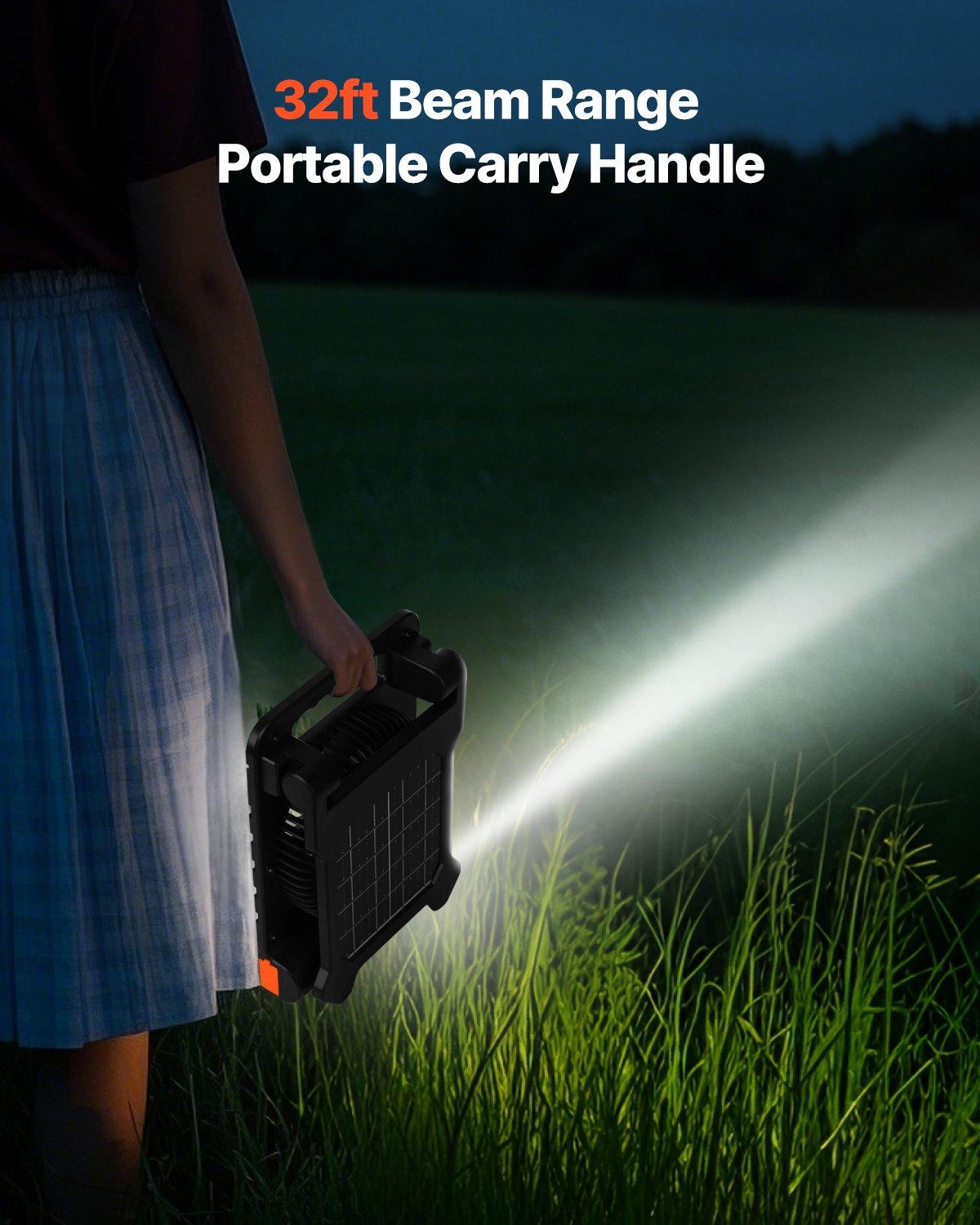 VEVOR 10000mAh Rechargeable Solar Fan with LED Lantern, 7 inch Portable Fan Cordless with 4W Foldable Solar Panel, 4-Speed& Timer& Quiet,USB Battery Powered for Camping Tent Worksite Office Desk