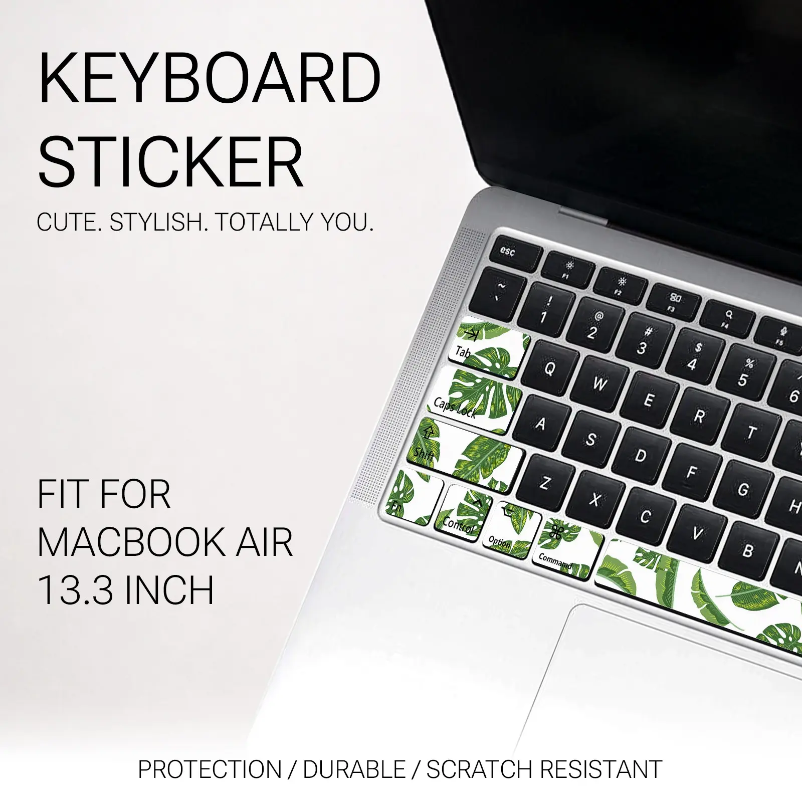 Tropical Monstera Leaf Keyboard Sticker for Macbook Air 13.3", Waterproof Self-Adhesive Vinyl, Removable Without Residue, Natural Plant Aesthetic
