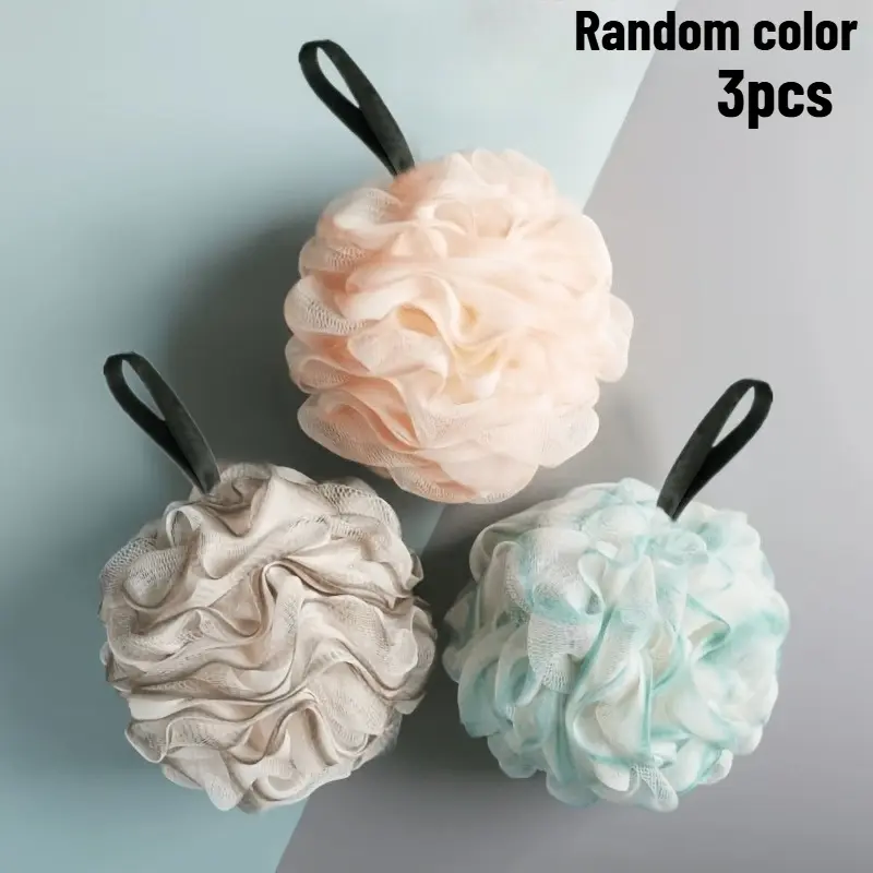 3Pcs Random Color Bath Sponge Shower Ball Ultra Fine Mesh Foaming Body Scrubber Rich Long Lasting Bubbles Not Easy To Fall Apart With Hanging Rope Soft Gentle Exfoliating Bath Accessory For Daily Shower Cleaning Exfoliating Bath Tool