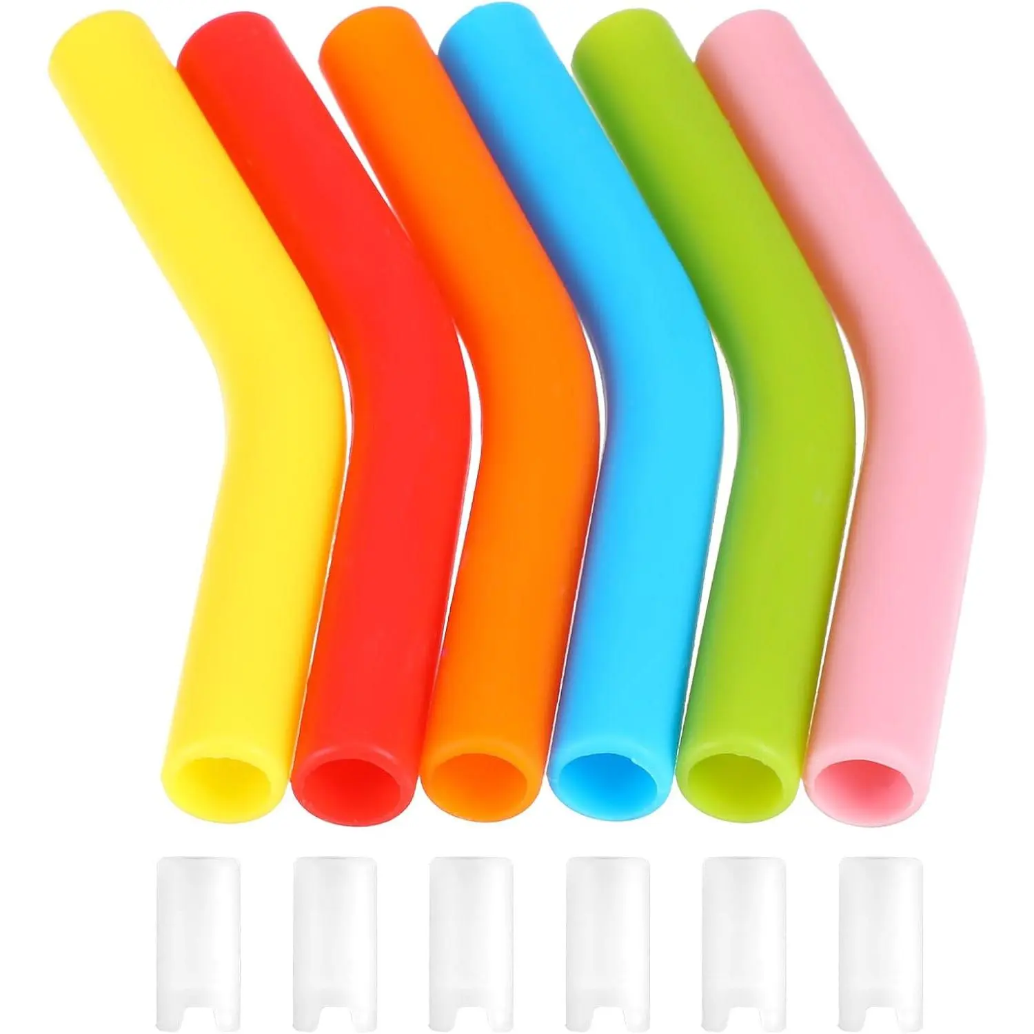 6 count  Tips for Metal Straws, 5/16 Inch  Straw Tips with Bottom Sleeve,  Grade Rubber Flex Elbow Straws,  Straw Extender Tip, 10 mm Outer Diameter (Multicolor)
