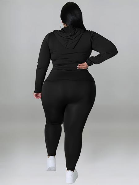 Plus Size Solid Zip Up Hooded Top & Skinny Pants Set, Casual Long Sleeve Hooded Outerwear & Trousers for Women, Women's Christmas and New Year Two-piece Outfits for Spring & Fall Plus Size Solid Zip Up Hooded Top & Skinny Pants Set, Casual Long Sleeve Hooded Outerwear & Trousers for Women, Women's Christmas and New Year Two-piece Outfits for Spring & Fall