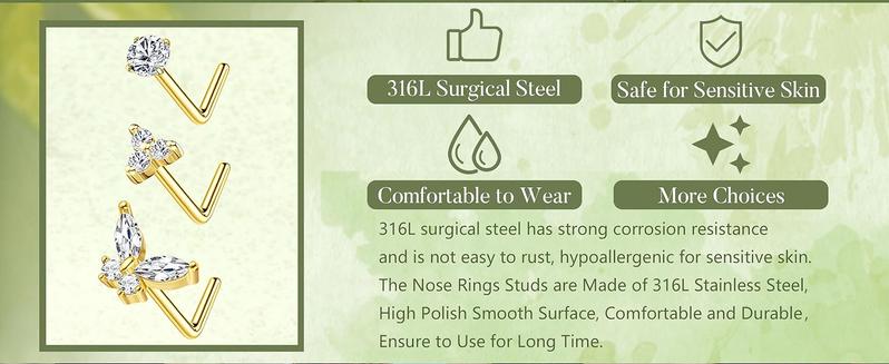Trendy Summer Nose Studs Nose Rings 18G Nose Rings Studs Gold Small Nose Studs - L Shaped Corkscrew Hoop Nose Ring - CZ Butterfly Heart Flower 316L Surgical Steel Tiny Nostril Nose Piercing Jewelry for Women Men 11Pcs Trendy Summer Nose Studs Nose Rings 18G Nose Rings Studs Gold Small Nose Studs - L Shaped Corkscrew Hoop Nose Ring - CZ Butterfly Heart Flower 316L Surgical Steel Tiny Nostril Nose Piercing Jewelry for Women Men 11Pcs